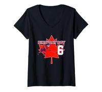 Mujer Happy 6th Birthday Boy Canada Maple Leaf Hockey Camiseta Cuello V