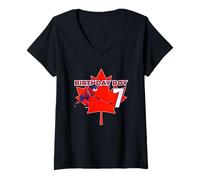 Mujer Happy 7th Birthday Boy Canada Maple Leaf Hockey sobre Hielo Camiseta Cuello V