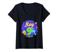 Mujer Happy Birthday Boy 9 diseño Vintage de Dinosaurio Camiseta Cuello V
