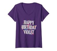 Mujer Happy Birthday Violet First Name Girls Colorful Bday Camiseta Cuello V, Morado, XXL