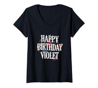 Mujer Happy Birthday Violet First Name Girls Colorful Bday Camiseta Cuello V, Negro, XXL