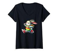 Mujer Happy Bunny Jump Day Rainbow Adventure Camiseta Cuello V
