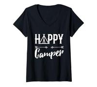 Mujer Happy Camper - Aventura al aire libre, camping, autocaravana, glamour Camiseta Cuello V