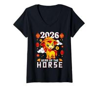 Mujer Happy Chinese New Year 2026 Year of The Horse Kids Son Camiseta Cuello V