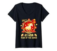 Mujer Happy Chinese New Year 2026 Year of The Horse Lunar New Year Camiseta Cuello V