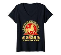 Mujer Happy Chinese New Year 2026 Year of The Horse Lunar New Year Camiseta Cuello V