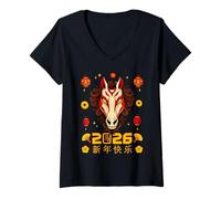 Mujer Happy Chinese New Year 2026 Year of The Horse Lunar New Year Camiseta Cuello V
