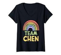 Mujer Happy Colorful Team Chen Rainbow Pride Green Yellow Camiseta Cuello V