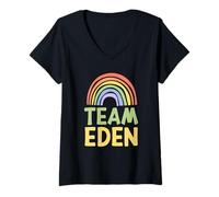 Mujer Happy Colorful Team Eden Rainbow Pride Green Yellow Camiseta Cuello V