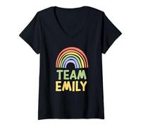 Mujer Happy Colorful Team Emily Rainbow Pride Green Yellow Camiseta Cuello V