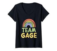 Mujer Happy Colorful Team Gage Rainbow Pride Green Yellow Camiseta Cuello V