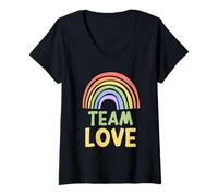 Mujer Happy Colorful Team Love Rainbow Pride Green Yellow Camiseta Cuello V