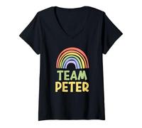 Mujer Happy Colorful Team Peter Rainbow Pride Green Yellow Camiseta Cuello V