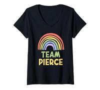 Mujer Happy Colorful Team Pierce Rainbow Pride Green Yellow Camiseta Cuello V