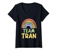 Mujer Happy Colorful Team Tran Rainbow Pride Green Yellow Camiseta Cuello V
