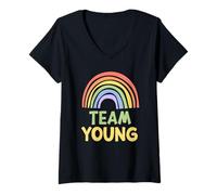 Mujer Happy Colorful Team Young Rainbow Pride Green Yellow Camiseta Cuello V