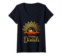 Mujer Happy Diwali Deepavali Hindu Indian Festival of Light Camiseta Cuello V