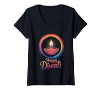 Mujer Happy Diwali Deepavali Hindu Indian Festival of Lights Camiseta Cuello V