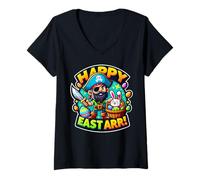 Mujer Happy East Arr Funny Pirate Easter Boys Kids Toddler Bunny Camiseta Cuello V