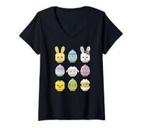 Mujer Happy Easter Building Blocks Faces Minifig Brick Toy para niños Camiseta Cuello V
