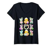 Mujer Happy Easter GNOME Graphic For Family Cute Egg Hunting Squad Camiseta Cuello V
