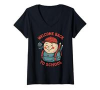 Mujer Happy Face Welcome Back To School - Lindo traje de profesor para mujer Camiseta Cuello V
