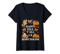 Mujer Happy Fall Resist Fascism My Favorite Season Fall of Fascism Camiseta Cuello V