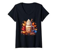 Mujer Happy Fall Vibes Autumn Hot Drinks For Pumpkin Spice Season Camiseta Cuello V