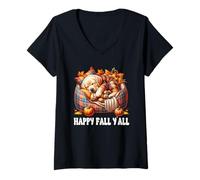 Mujer Happy Fall Yall Decor For Labrador Lover Cozy Autumn Vibes Camiseta Cuello V