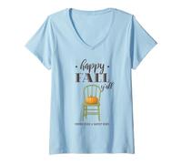 Mujer Happy Fall Y'all Pumpkin Harvest Autumn Thanksgiving Country Camiseta Cuello V