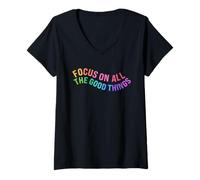 Mujer Happy Focus On All The Good Things Rainbow Camiseta Cuello V