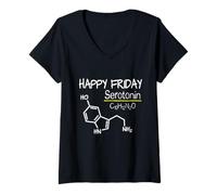 Mujer Happy Friday Serotonin Molécula Funny Química Ciencia Camiseta Cuello V
