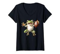 Mujer Happy Frog Holding Acuarela de fútbol Americano Camiseta Cuello V
