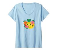 Mujer Happy Fruit Friends Cute Colorful Design Camiseta Cuello V