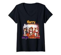 Mujer Happy HalloThanksMas Shetland Sheepdog Spooky Thankful Merry Camiseta Cuello V