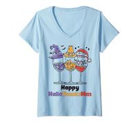 Mujer Happy Hallothanksmas Wine Halloween Thanksgiving Christmas Camiseta Cuello V
