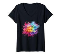 Mujer Happy Holi Color Splash Camiseta Cuello V