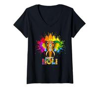 Mujer Happy Holi Festival India Colors Elephant Hindu Spring 2025 Camiseta Cuello V