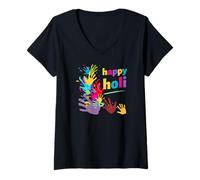 Mujer Happy Holi Vibrante Camiseta Cuello V