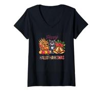 Mujer Happy Holthanksmas Cat Campanas Camiseta Cuello V