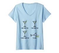 Mujer Happy Hour Divertido de cócteles One Two Three Martini Floor Camiseta Cuello V