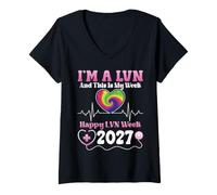 Mujer Happy LVN Week 2027 Enfermera vocacional con Licencia Vida de enfermería Camiseta Cuello V