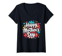 Mujer Happy Mothers Day Floral Cute Typography Celebration Design Camiseta Cuello V