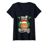 Mujer Happy Navidog Chow Chow Chow - Divertido Gorro de Papá Noel Camiseta Cuello V