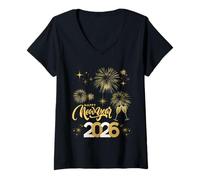 Mujer Happy New Year 2026 Party Fireworks Family Matching Holiday Camiseta Cuello V
