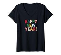 Mujer Happy New Year Celebrations Party Art Design Camiseta Cuello V