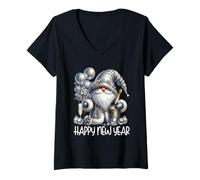 Mujer Happy New Year GNOME For Women and Men Funny New Years Party Camiseta Cuello V