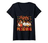 Mujer Happy Pigsgiving Lindo Día de Acción de Gracias Guinea Pig Peregrim Hat Camiseta Cuello V