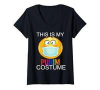 Mujer Happy Purim Costume Funny Jewish Face Mask Camiseta Cuello V
