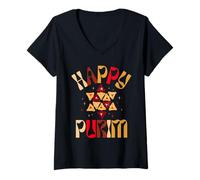 Mujer Happy Purim Costume Funny Jewish Holiday Hamantaschen Camiseta Cuello V